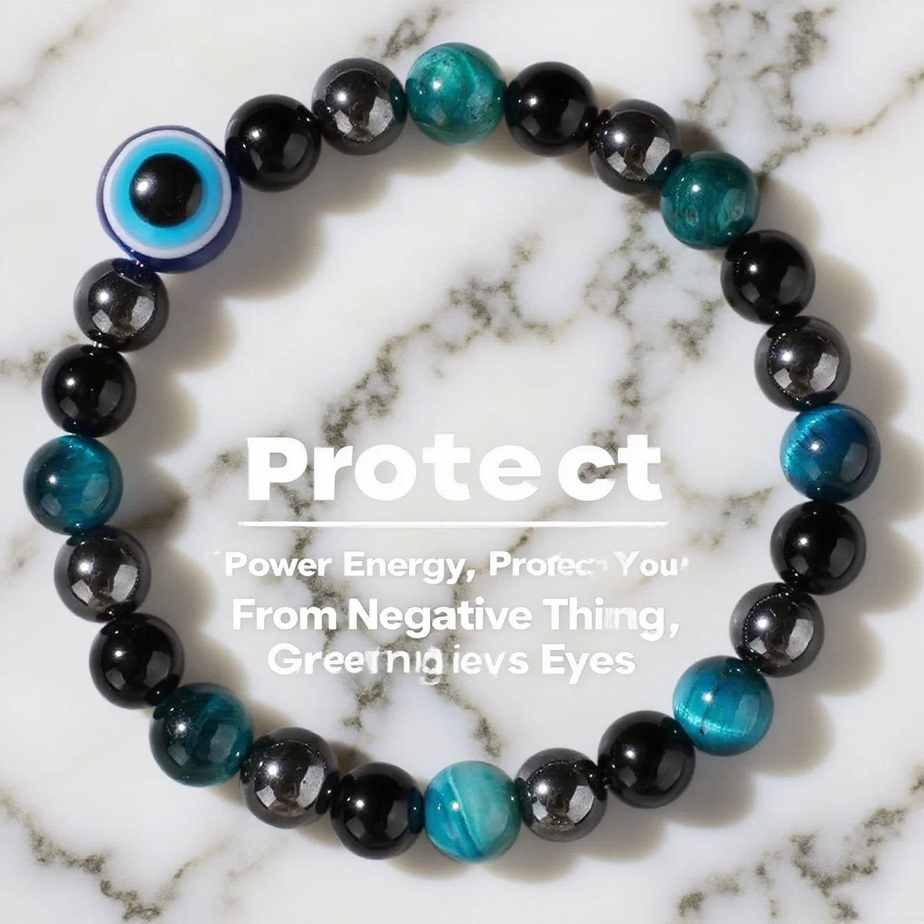 Pulsera de triple protección, pulsera de cuentas de mal de ojo de obsidiana de bilis negra de ojo de tigre azul, pulseras de cuentas elásticas hechas a mano