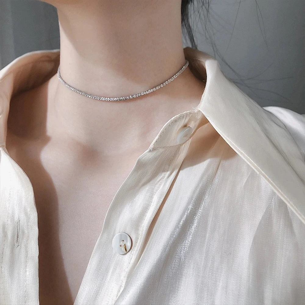 SUMENG 2024 New Popular Silver Colour Sparkling Clavicle Chain Choker Necklace Collar For Women Fashion Jewelry Birthday Gifts