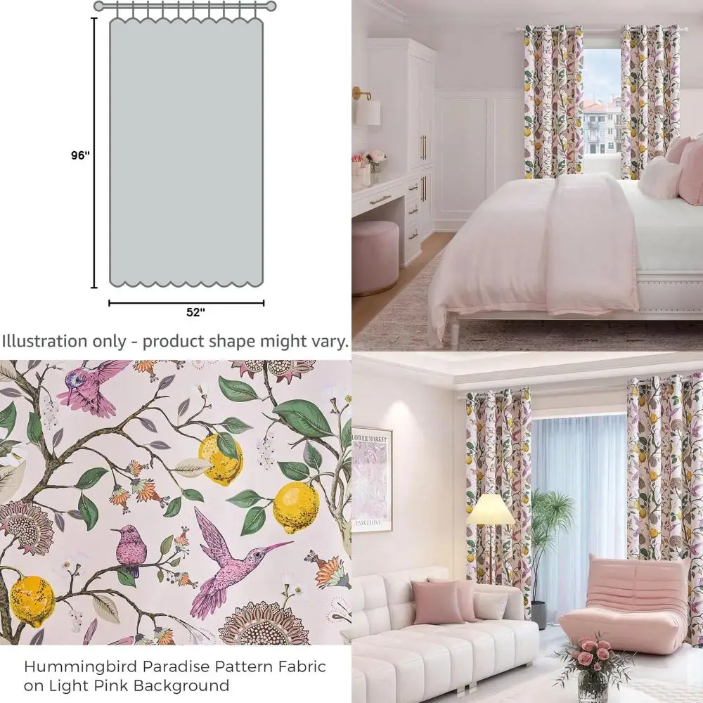 

Винтажные шторы в стиле фермерского дома, 96 дюймов, цвет пыльно-розовый, с цветочным узором и изображением колибри, теплоизоляционные и звукопоглощающие, подходят для девочек