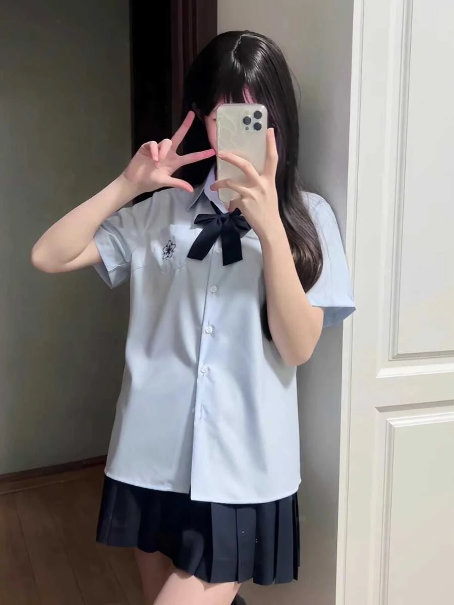 

Базовая рубашка с коротким рукавом и вышивкой, свободного кроя, для выпускного сезона, школьная форма, униформа JK, женская летняя форма для колледжа