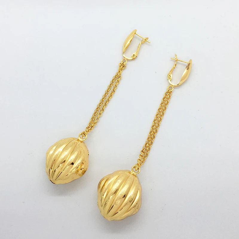 Dangle Drop Earrings For Women 24K Gold Plated Copper African Shell Beads Chain Hanging Eardrop Jewelry Accessories