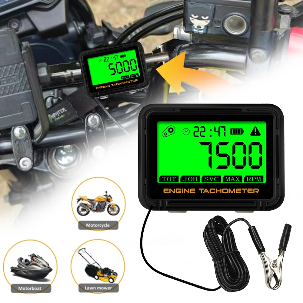 Replaceable Motorcycle Tachometer Digital Big Screen Display 0-18000 RPM Gauge Tach Hour Meter For Boat Moto Chainsaw Waterproof