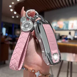 for Porsche Key Fob Cover with Keychain, Pink Key Case Protection Shell Compatible with Porsche Cayenne 911 Taycan Panamera Remo