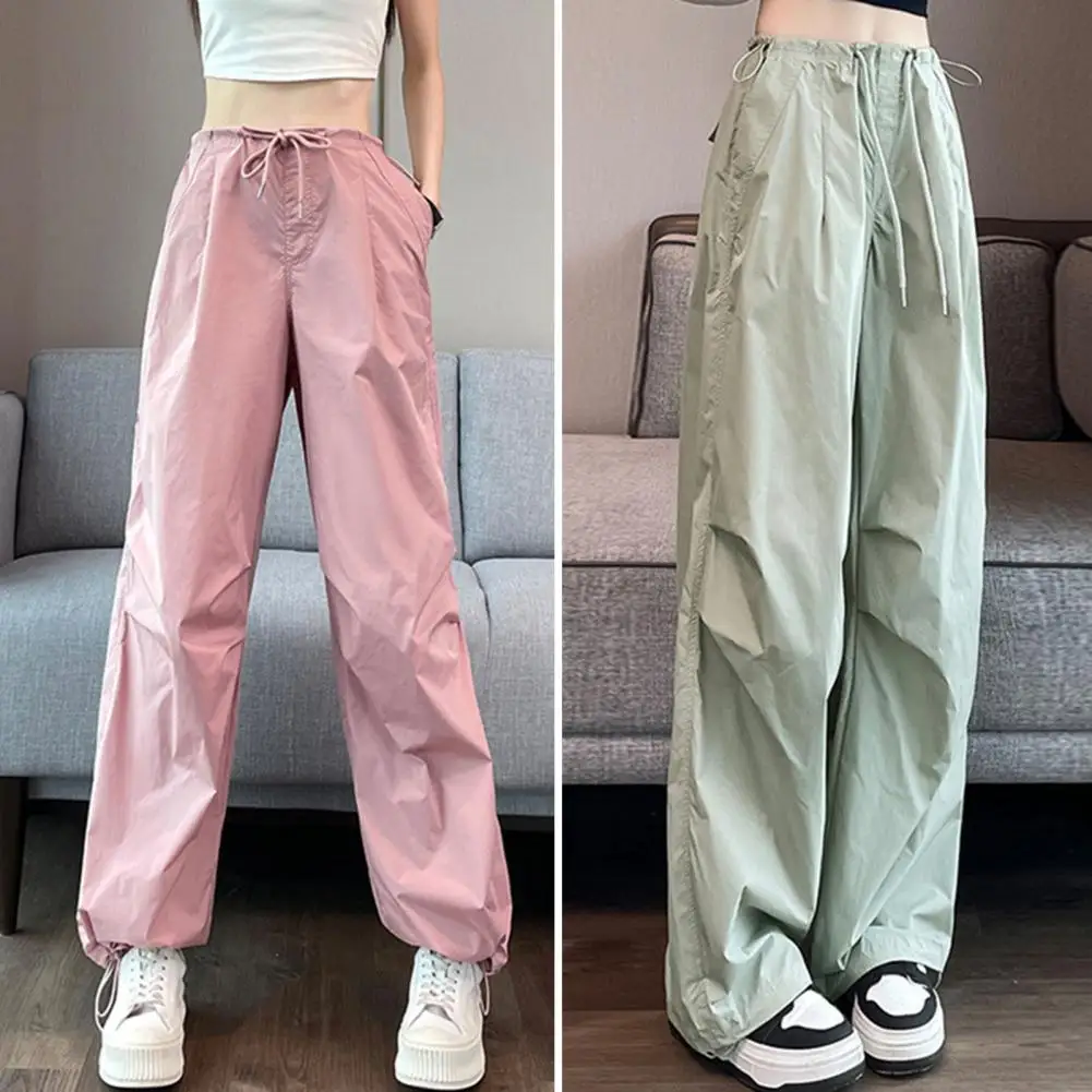 High Waist Mountaineering Pants Women Cargo Pants Adjustable Drawstring Women's Cargo Pants Solid Color Straight for Climbing