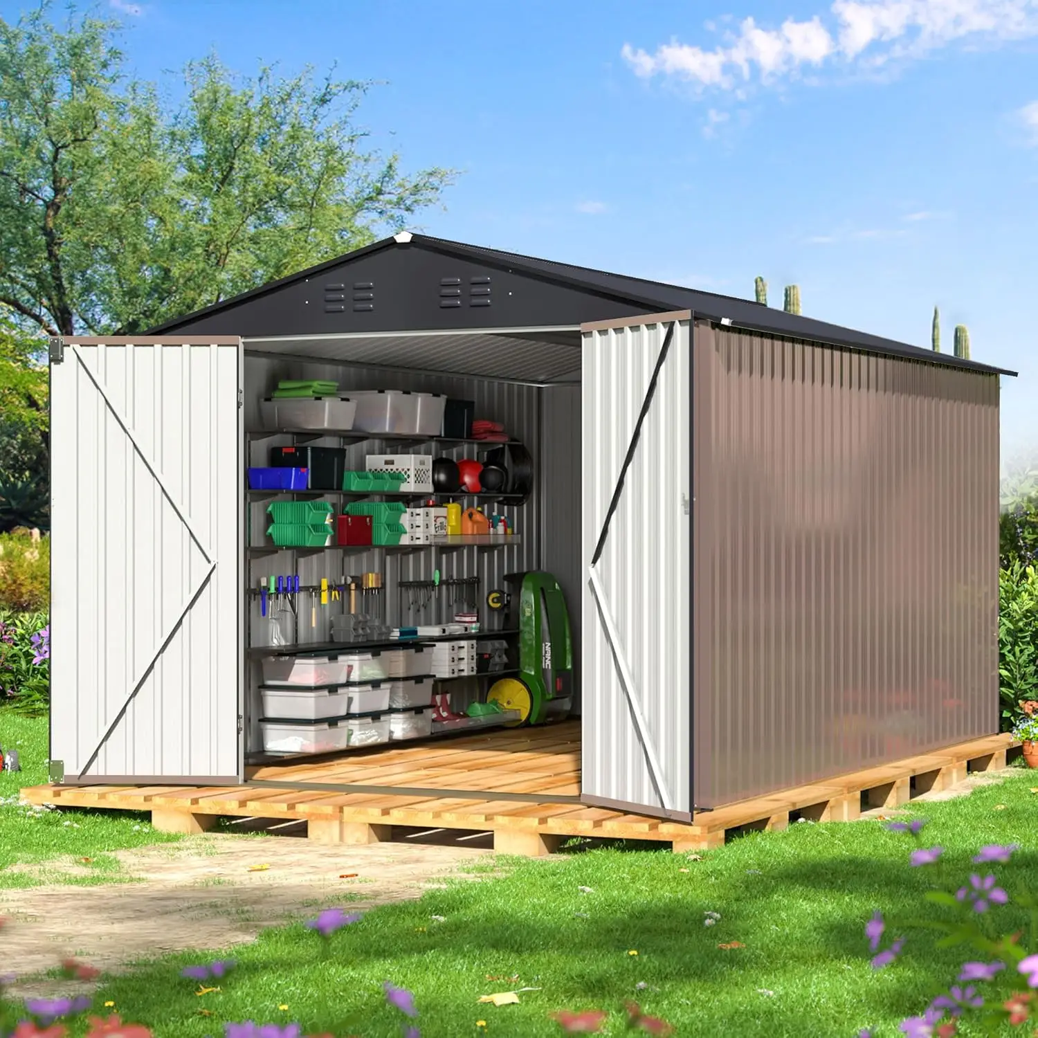 8 X 12 FT Outdoor Storage Shed Metal Garden Shed with Updated Frame Structure Tool Sheds Backyard Garden Patio Lawn