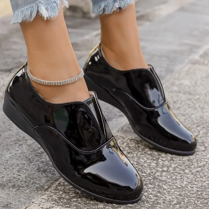 

Oxford Shoes Woman Casual Lace Up Flats Female Creepers Ladies Leather Shoe Black Low Heel Women Flats New British Style 42 43