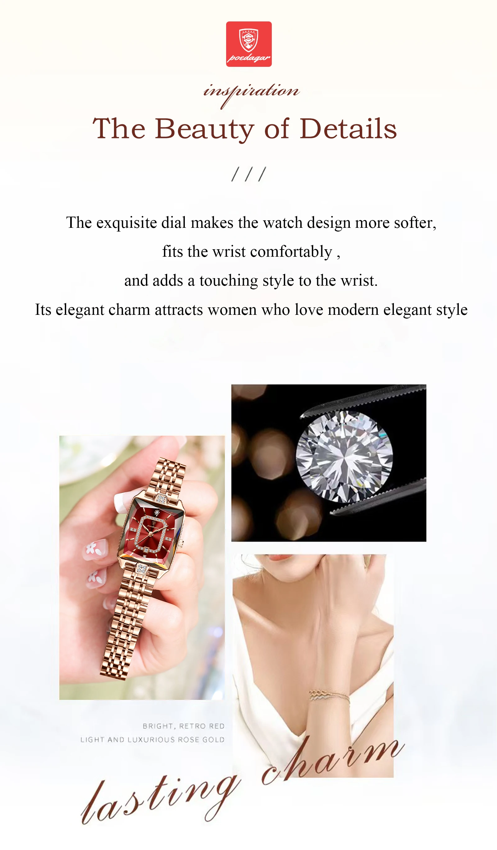 POEDAGAR Luxusmarke Damen-Armbanduhr Elegante Wasserdichte Edelstahl-Damenuhr Modische Datum Quarz Damenuhren Reloj – Detail 3