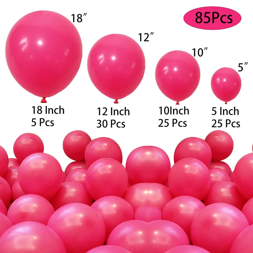 85pcs Hot Pink Latex Balloons Garland Arch Kit Birthday Party Decoration Baby Shower Wedding Anniversary Bachelorette Graduation