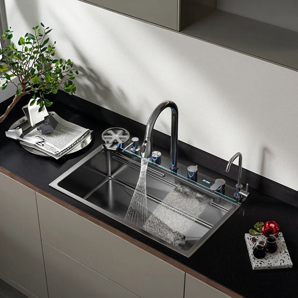 

Neptunus Star Smart Black Digital Sink - One-Piece Design with Ambient Lighting & Flexible Installation