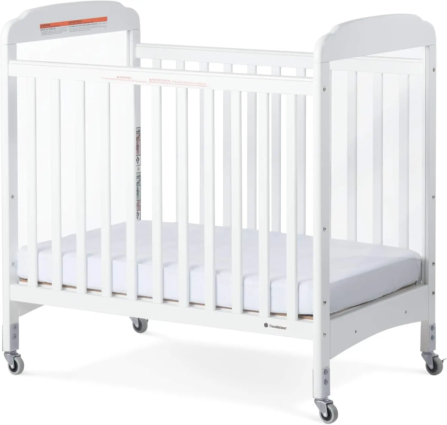 Compact Clearview Daycare Crib, Fixed Side, Durable Wood Construction, Non-Marking Casters (2 Locking), Clear End Panels, Includ