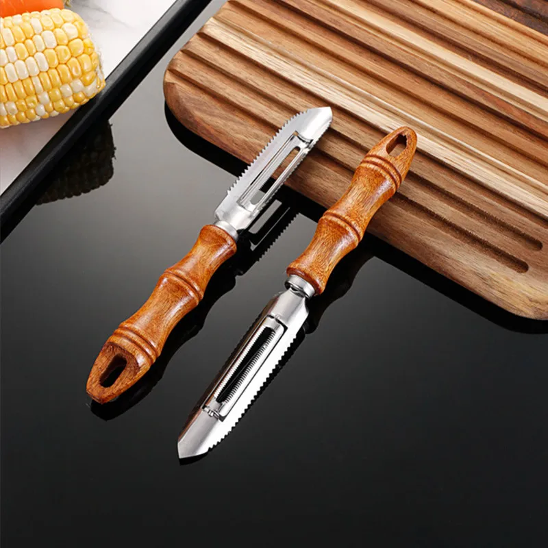 Stainless Steel Peeler with Wooden Handle Multi-functional Fish Scale Shaver Potato Cucumber Vegetable Graters Kitchen Utensil