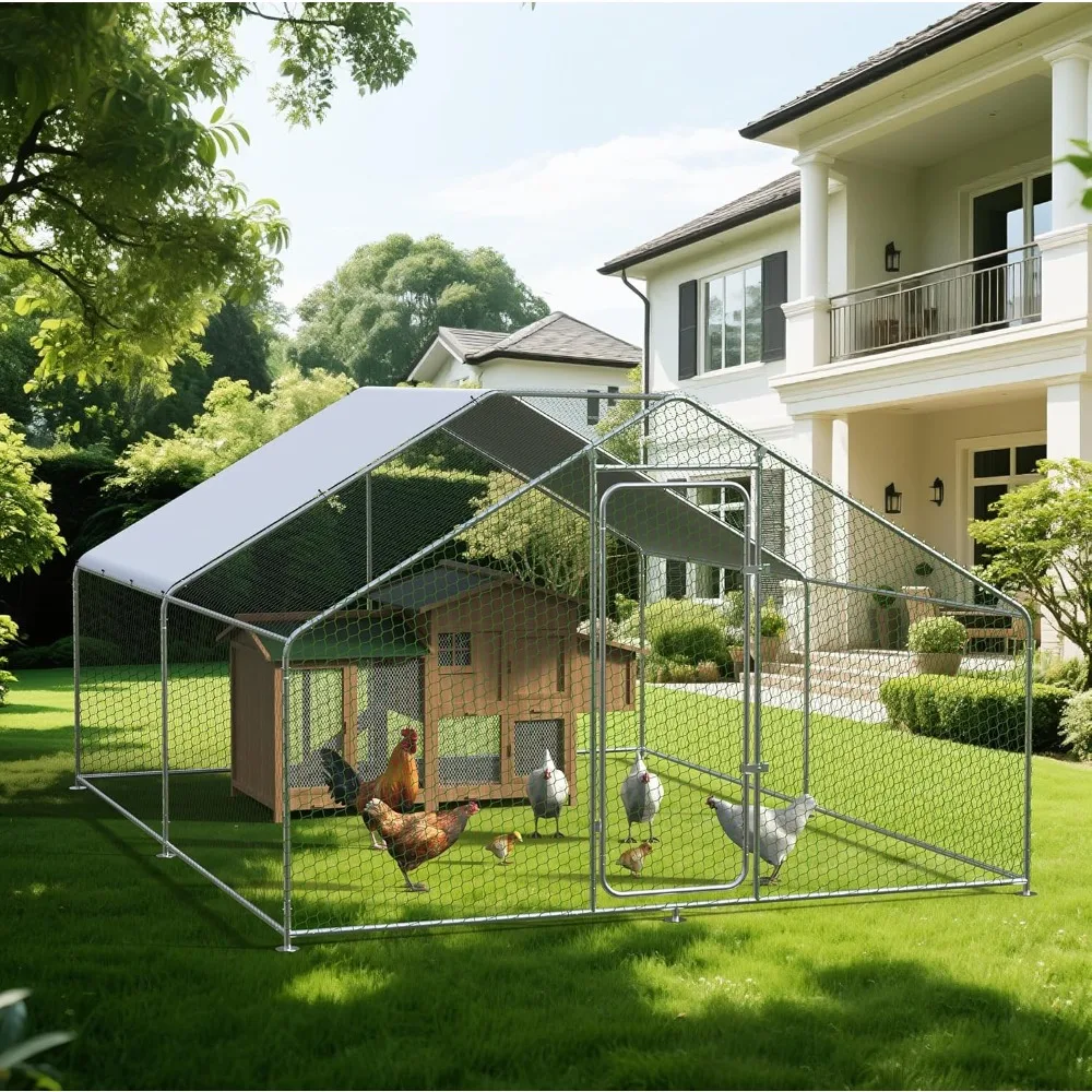 

Chicken Coop with Cover for Yard Large Walk-in Chicken Runs for 20 Chickens with Galvanized Steel Frame for Outdoor Heavy