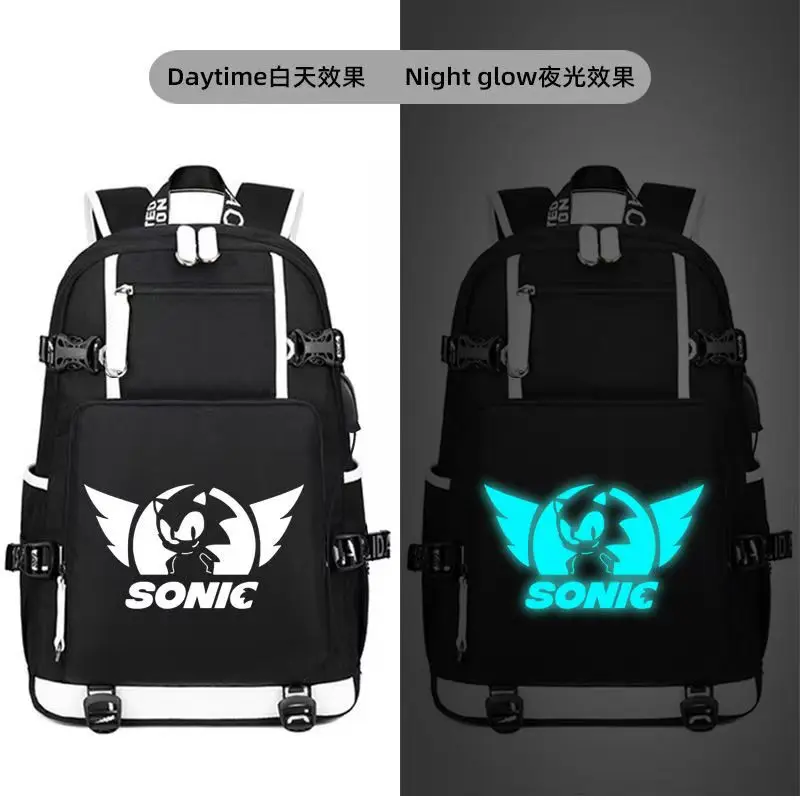 

Anime peripheral hedgehog Sonic backpack for middle school students, simple canvas backpack, night light