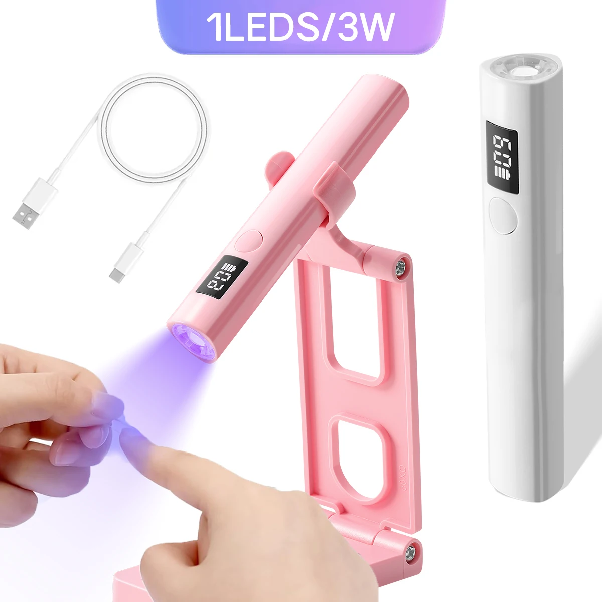 Lámpara Secadora de Uñas Portátil DianaBeauty, Lámpara UV/LED Recargable para Secar Esmalte de Gel, con Soporte Plegable, Herramienta para Uñas