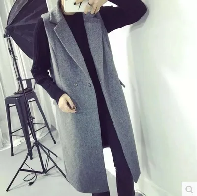New lapel sleeveless vest woolcoat long women's tweed jacket  casaco de frio feminino inverno