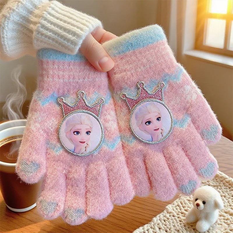 1-8psc Frozen Kinderhandschuhe Herbst/Winter-Kollektion Mädchen Flip-Top Halbfingerhandschuhe Elsa Princess Kältebeständig für Mädchen