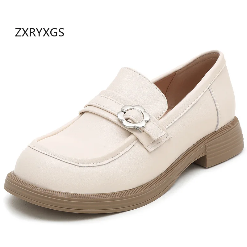 

ZXRYXGS Temperament Elegant Real Cowhide Women Leather Shoes Flat Shoes 2025 Autumn Comfort Office Work Banquet Shoes Large Size