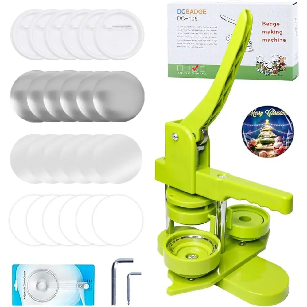 

Набор для изготовления значков и кнопок своими руками, 3-е поколение, с бесплатной установкой, принтером для значков, круглым резаком 58 мм и гаечным ключом (зеленый, 2,25 дюйма)