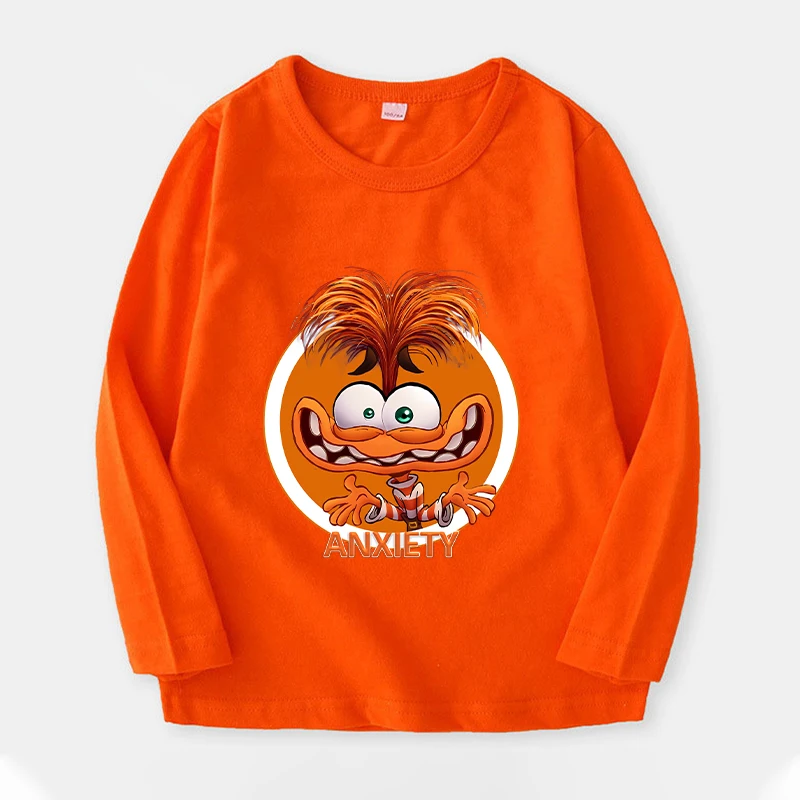 Disney Inside Outs Kids Long Sleeve Sweatshirt Movie Cartoon Print Thin Clothes Cotton Child\'s O Neck Tops Birthday Gift