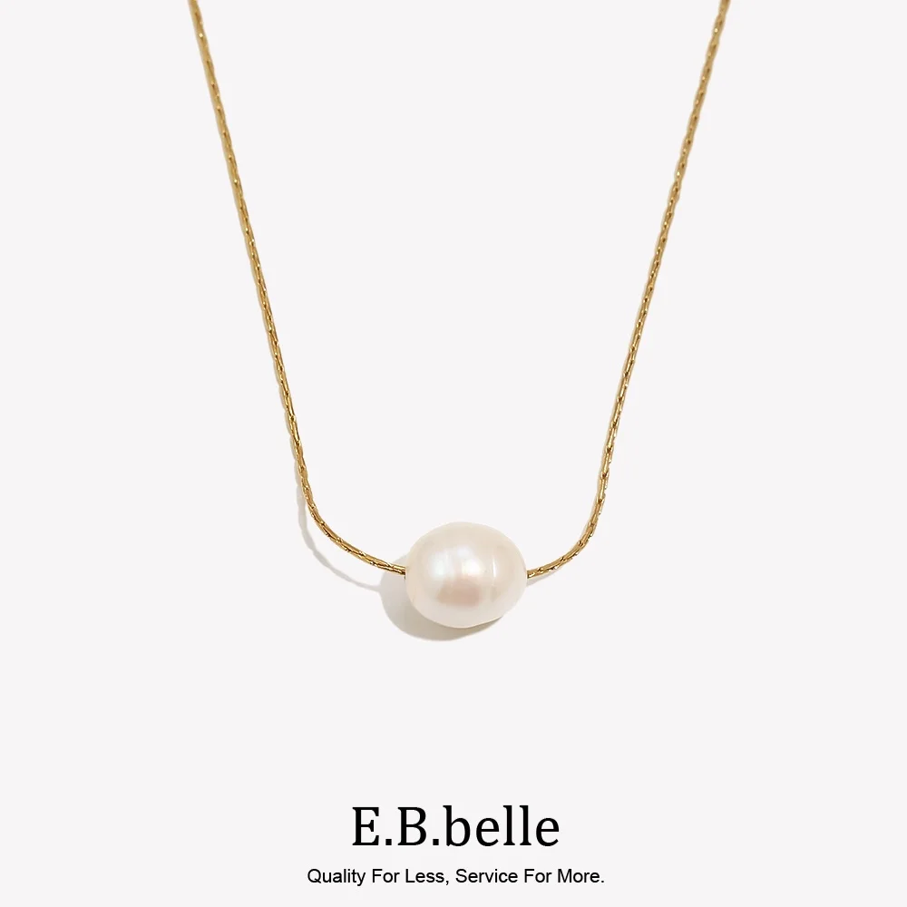 E.B.belle Minimalist Freshwater Pearl Fine Chain 18K Gold Plated Pendant Necklace 316L Stainless Steel Accessories