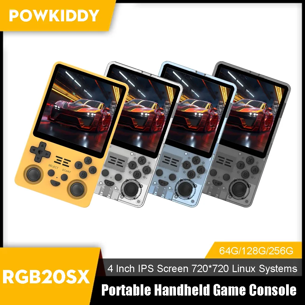 POWKIDDY RGB20SX Handheld Game Console 4 Inch IPS Screen 720*720 Built-in WIFI Retro Gaming Linux System Portable Video Player