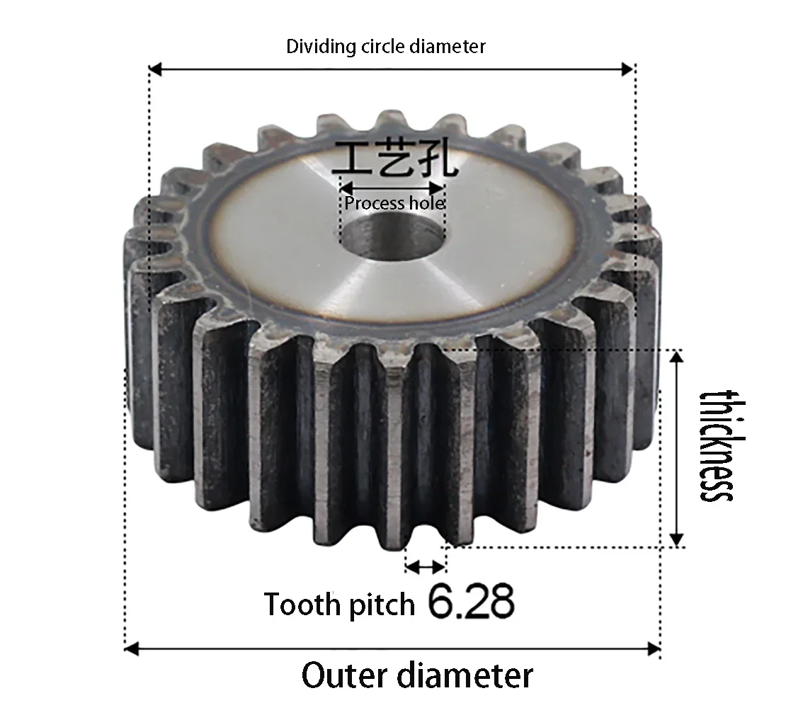 1PCS 1.5M Spur Gear 10T-19T 20T 21T 22T 23T 24T 25T Teeth Straight Metal Pinion Tooth Surface Quenched 45 # Steel For CNC Rack