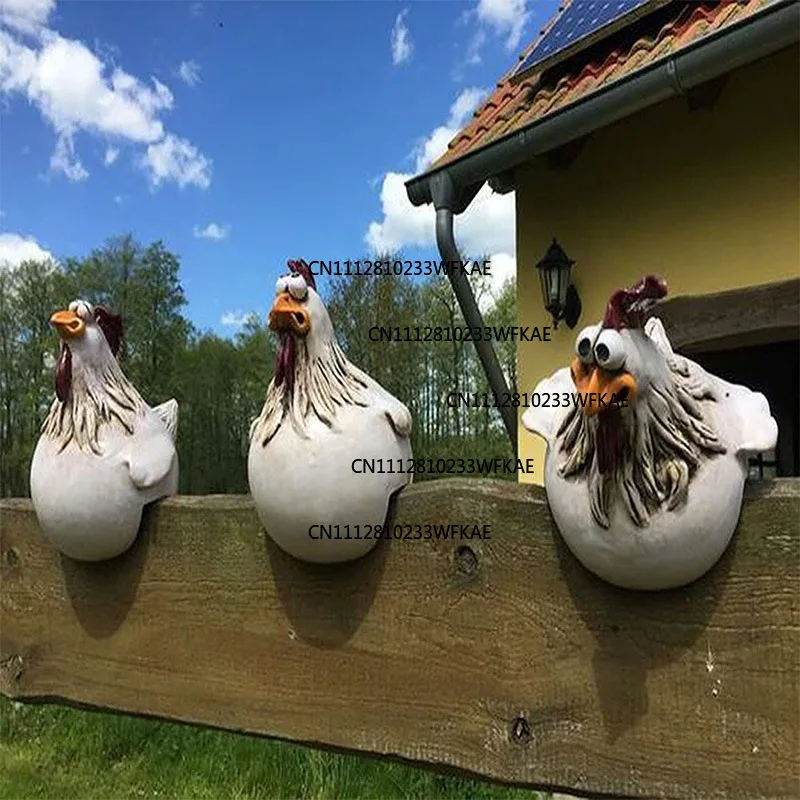 Funny fence decoration chicken, garden decoration ornaments, resin crafts