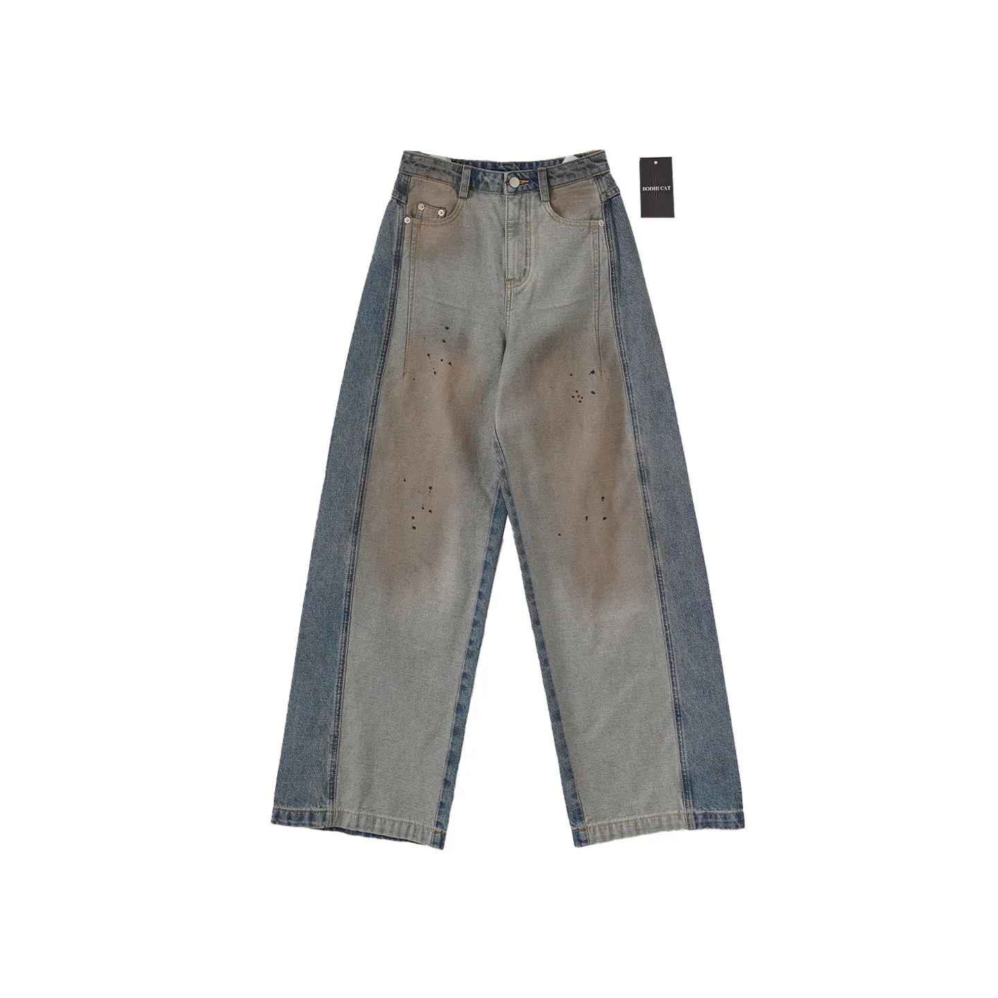 

Джинсы женские Bodhl в американском ретро-стиле, широкие брюки с высокой талией, модные, с цветными вставками, винтажные, из денима