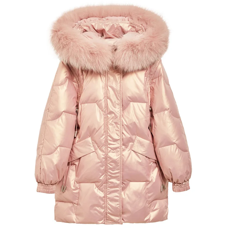 2024 Girl Winter Down Jacket Faux Fur Waterproof Hooded Long Girl Winter Outerwear Coat 5-16 Years Teenage Girl Parka Snowwear