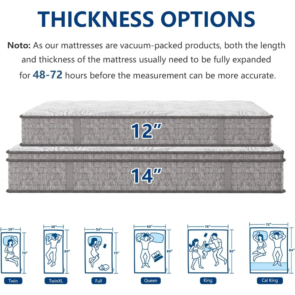 Colchão Queen, colchão Queen Size híbrido de 12 polegadas em uma caixa com espuma viscoelástica gel, 60" * 80" * 12"