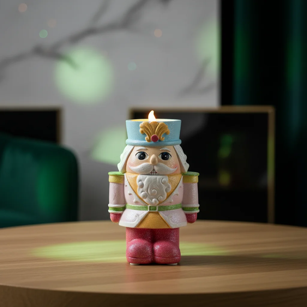 Macaron Color Nutcracker Candle Holder Resin Figurine Christmas Home Decoration Tabletop Candlestick Xmas Party Ornament Gifts