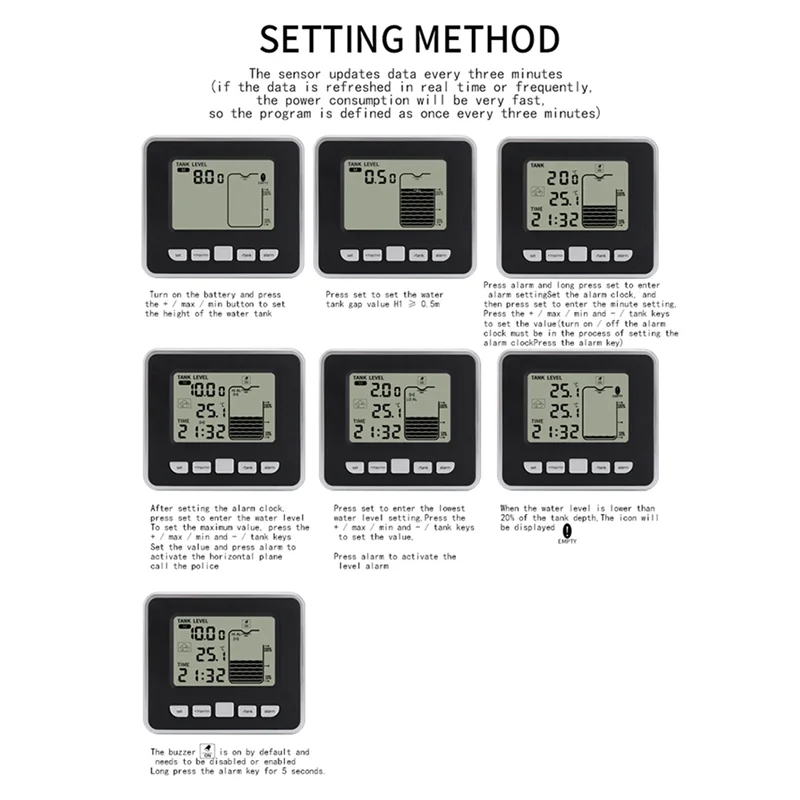 -A89Z Беспроводной ультразвуковой измеритель уровня жидкости в резервуаре для воды Дисплей уровня воды Индикатор низкого заряда батареи + датчик температуры