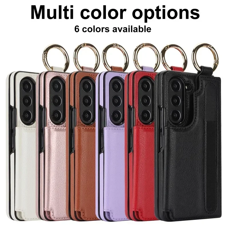 PU Leather Ring Phone Case for Samsung Galaxy Z Fold 7 6 5 4 3 Fold5 Fold4 Fold3 5G Wallet with Pen Holder & Card Slot (No Pen)