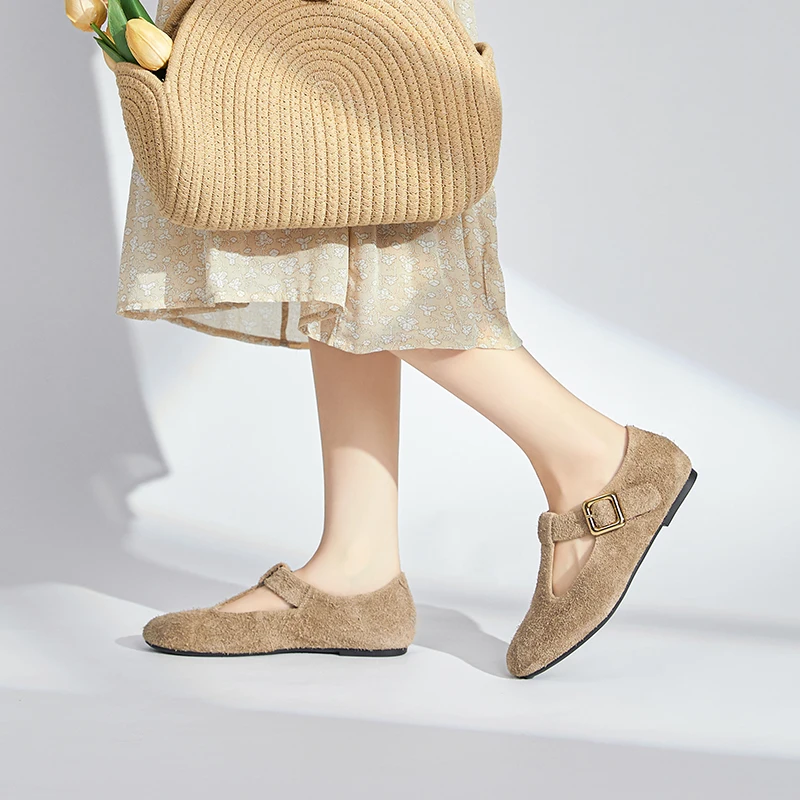 DIMANYU Mary Jane Shoes Women 2025 New Autumn Vintage Ballet Flats Women Casual Genuine Leather Suede Shoes Women