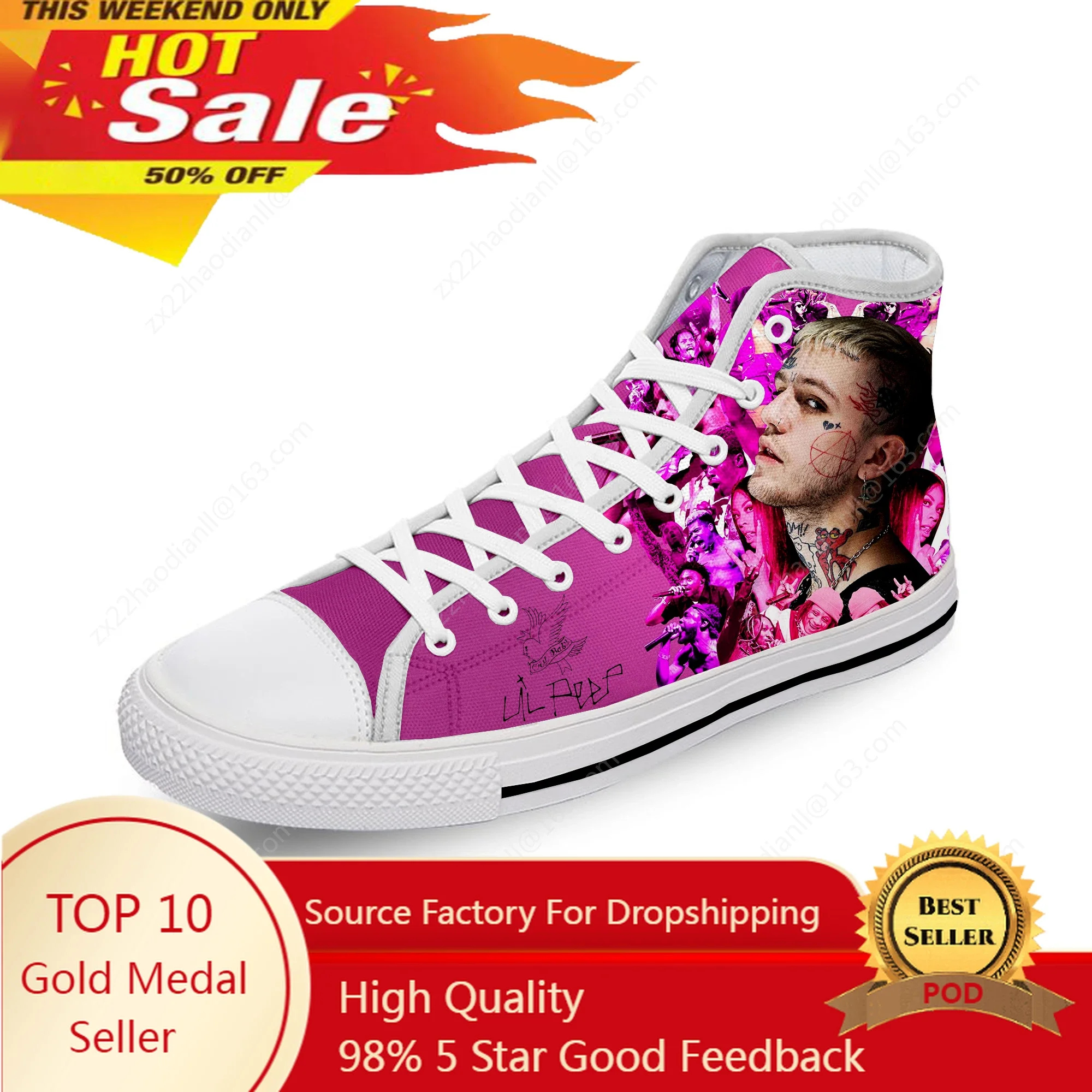 

Hip Hop Rapper Lil Peep Novelty White Cloth Fashion 3D Print High Top Canvas Shoes Men Women Lightweight Breathable Sneakers