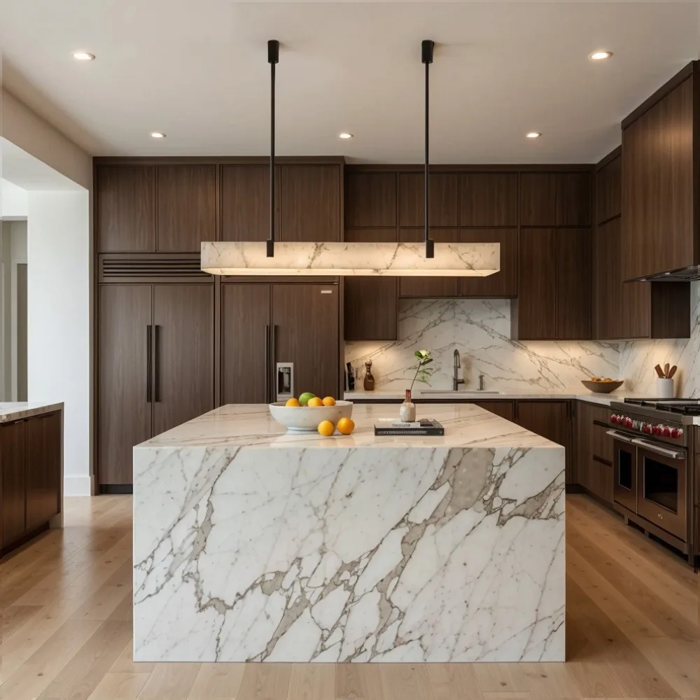 Modern Natural Marble Pendant Light for Living Room Kitchen Bar Dining Room Rectangle Alabaster Chandelier Home Decor Fixture