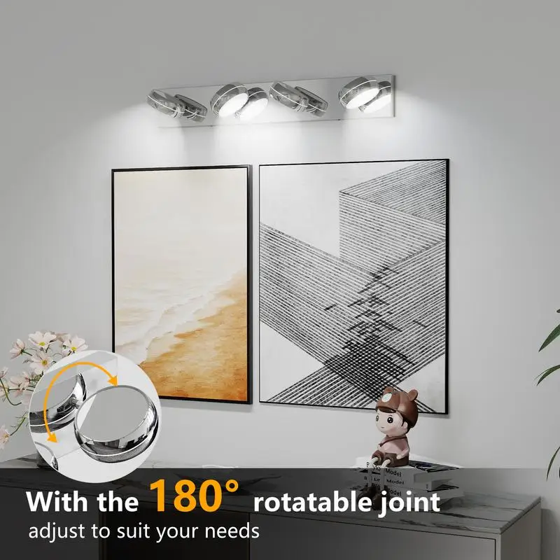 تركيبات إضاءة LED للحمام مقاس 28 بوصة، وبار حمام من الكروم مكون من 4 أضواء، وإضاءة مرآة حديثة، وإضاءة مرآة بقدرة 18 وات فوق المرآة