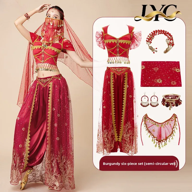 Costume di Halloween Aladdin Jasmine Princess Danza del ventre Abito esotico per le donne Set di spettacoli di ballerini della regione occidentale