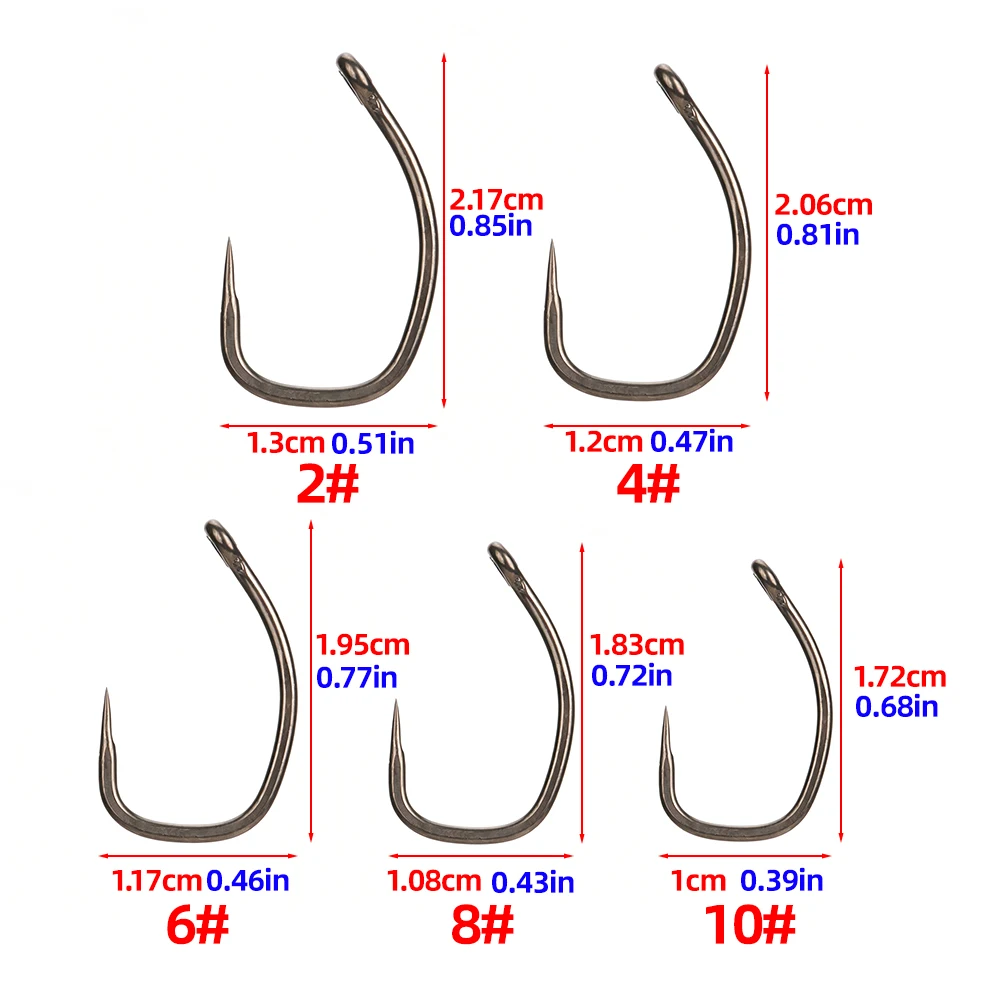 Hirisi 8030 100 Stück PTFE-beschichtete Angelhaken aus Hochkarbon-Edelstahl Rostfrei Scharfe Spitze mit Öse für Angelzubehör – Detail 2