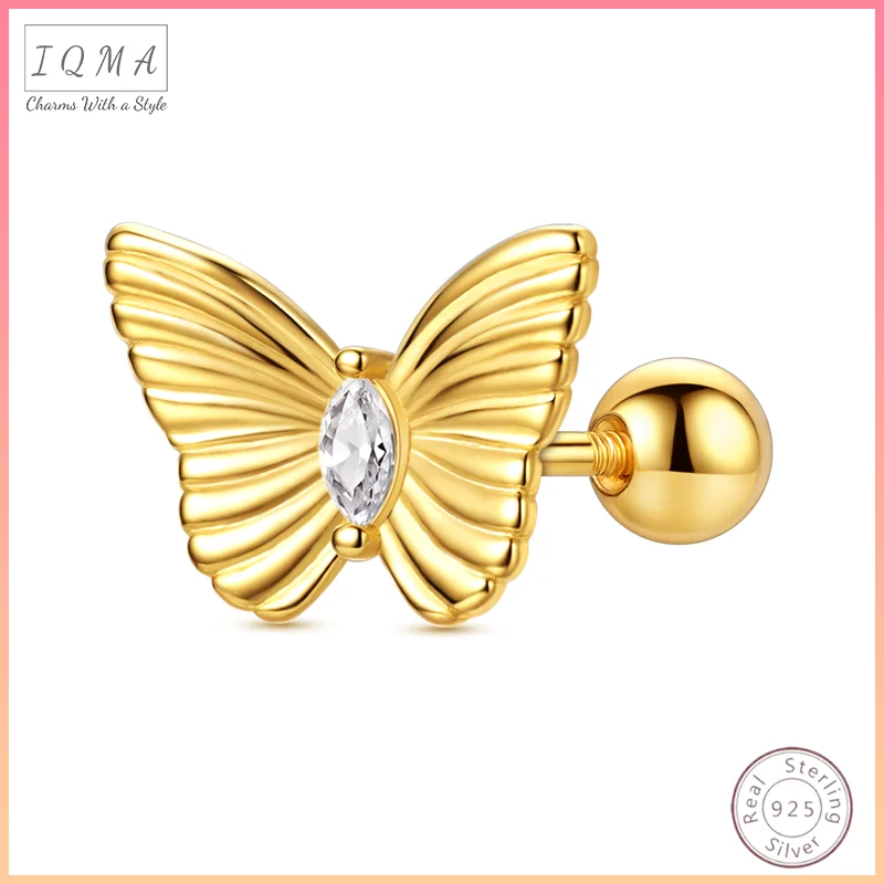 

New 925 Sterling Silver Earrings Pendant Simple Shiny Gold Butterfly Zircon Earrings Shiny Zircon Wedding Women Jewelry Gift