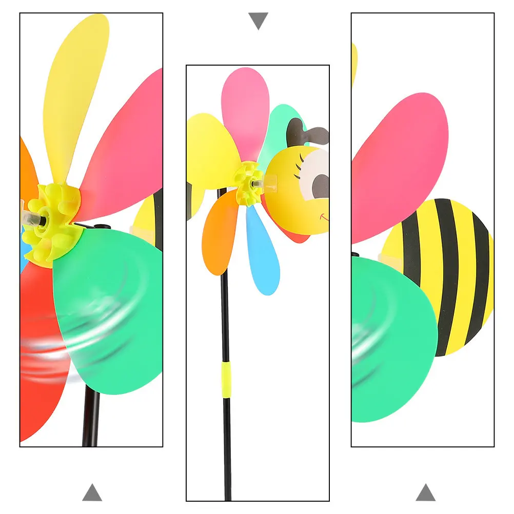 

Набор из 4 садовых декоративных ветряков в форме пчелы, легко устанавливаемые уличные ветрячки, красочные украшения для газона и балкона