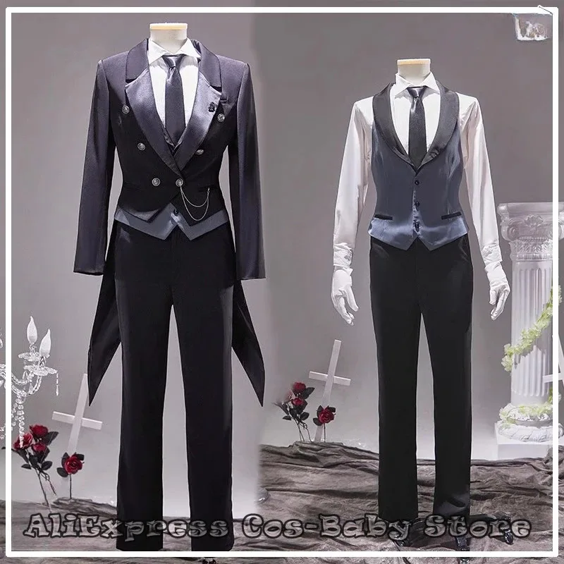 

CyAnime Butler Sebastian Cosplay Costume Anime Game Black Sebastian Uniform Suit Wigs Halloween Costumes For Women Men Suits