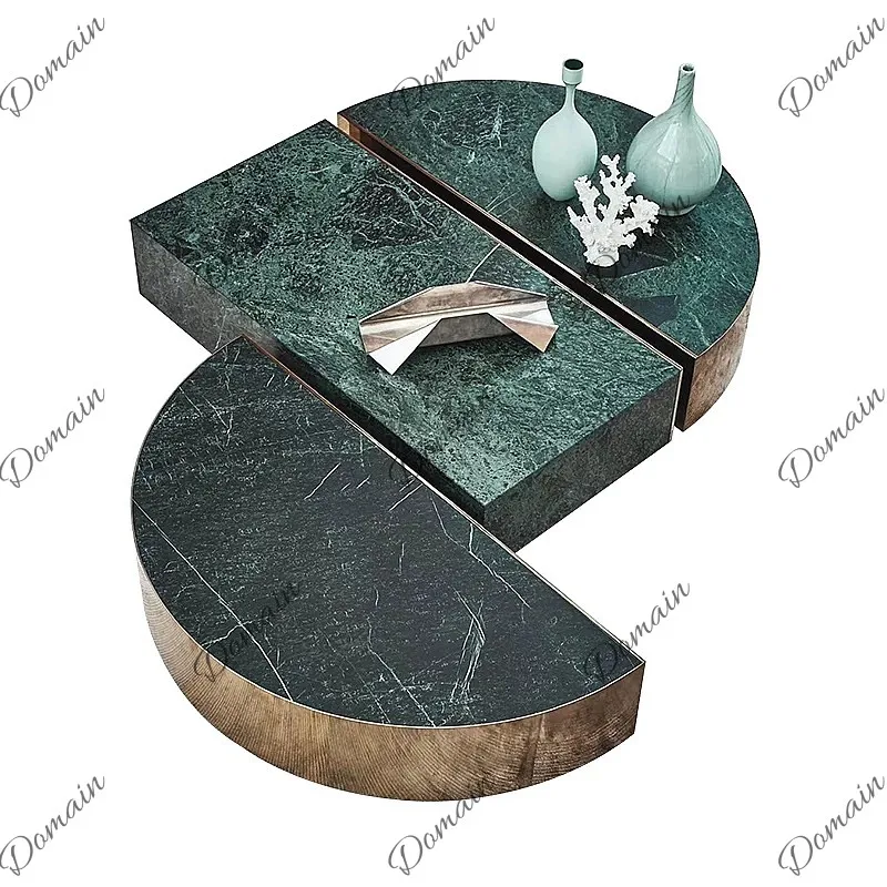 Italian Luxury Large Coffee Table Set, Green Marble Center Table for Spacious Living Room Villa