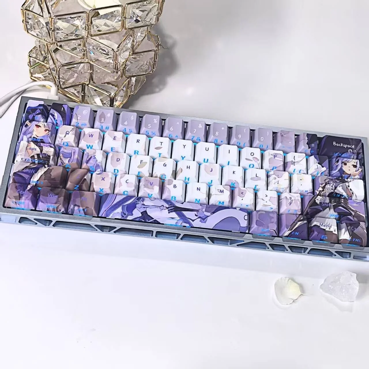 Custom Urban Distortion Theme Mysterious Maiden Cherry Profile Side Print Translucent PBT Dye-Sub Unique Professional Gift.