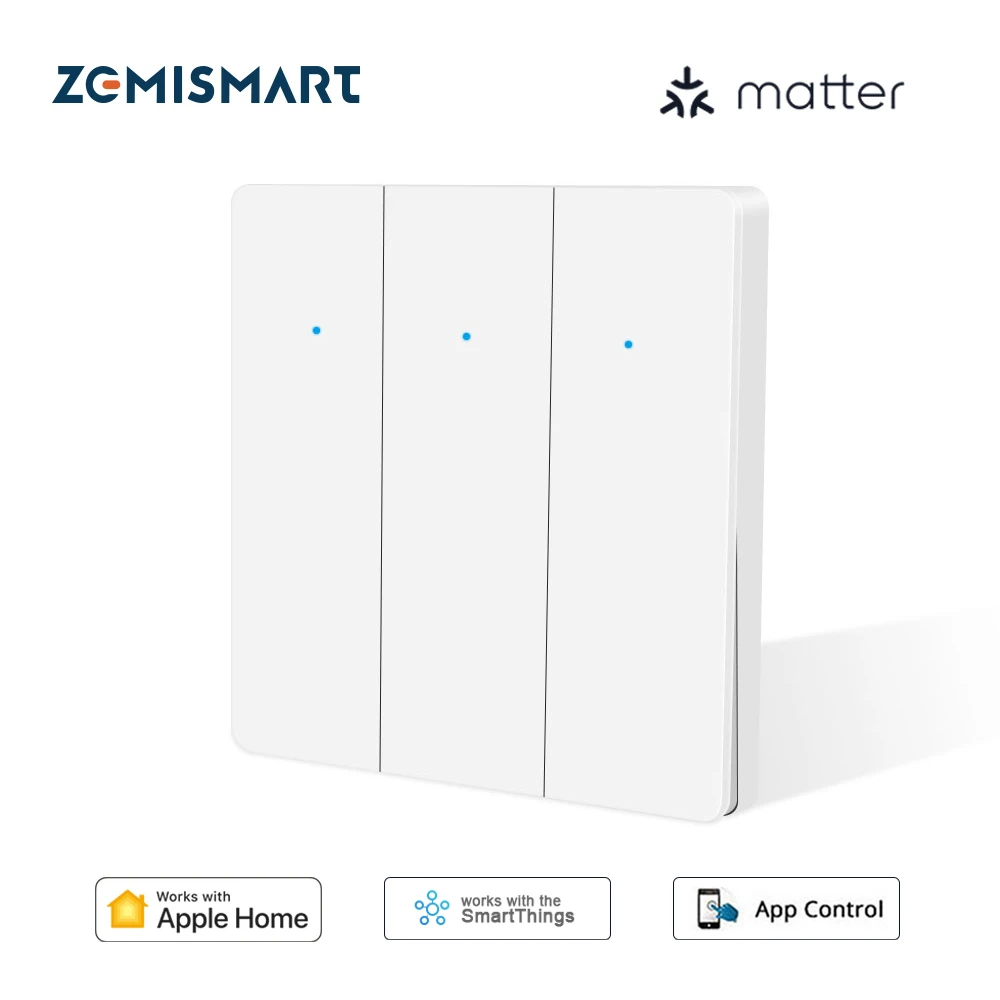 Zemismart Matter Over WiFi Smart Switch Push Button Light Switch EU Wall Switch Work with Home Google Home SmartThings APP