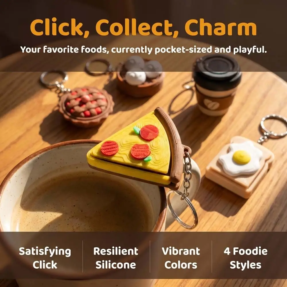 3D Printed Foods Clicker Key Chain Double eggs Fried Eggs Pizza Cookie Clicker Simulation Cake PLA Sensory Clicker Daily