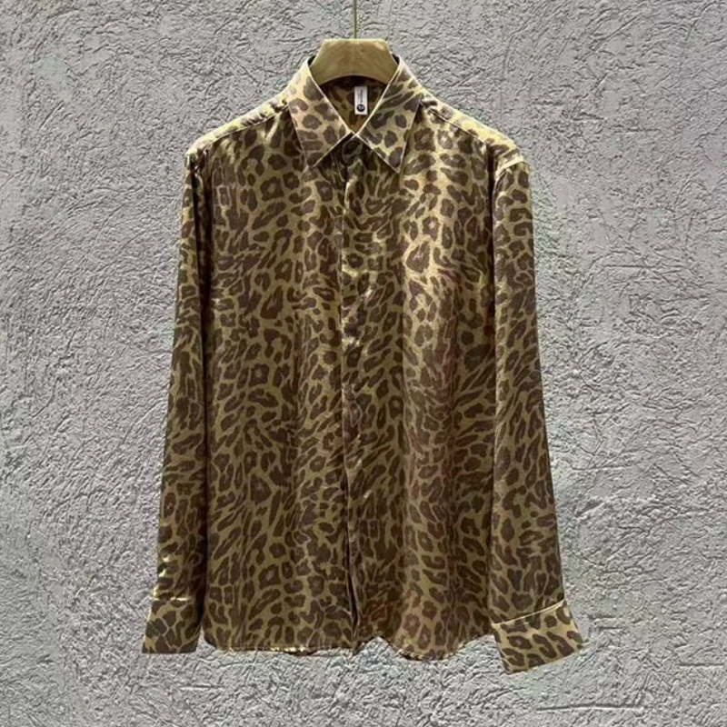 Luxury Gold Leopard Print Shirt Men Autumn 2025 High-quality Long Sleeved Casual Business Shirt Social Banquet Party Costumes