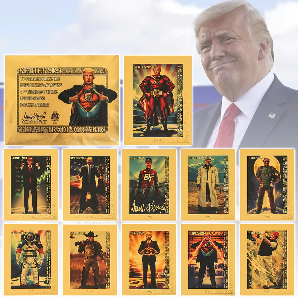 

11pcs Donald Trump US President Gold Trading Cards Fight to Save America Collection Cards In Golden Envelope Gifts for Fans