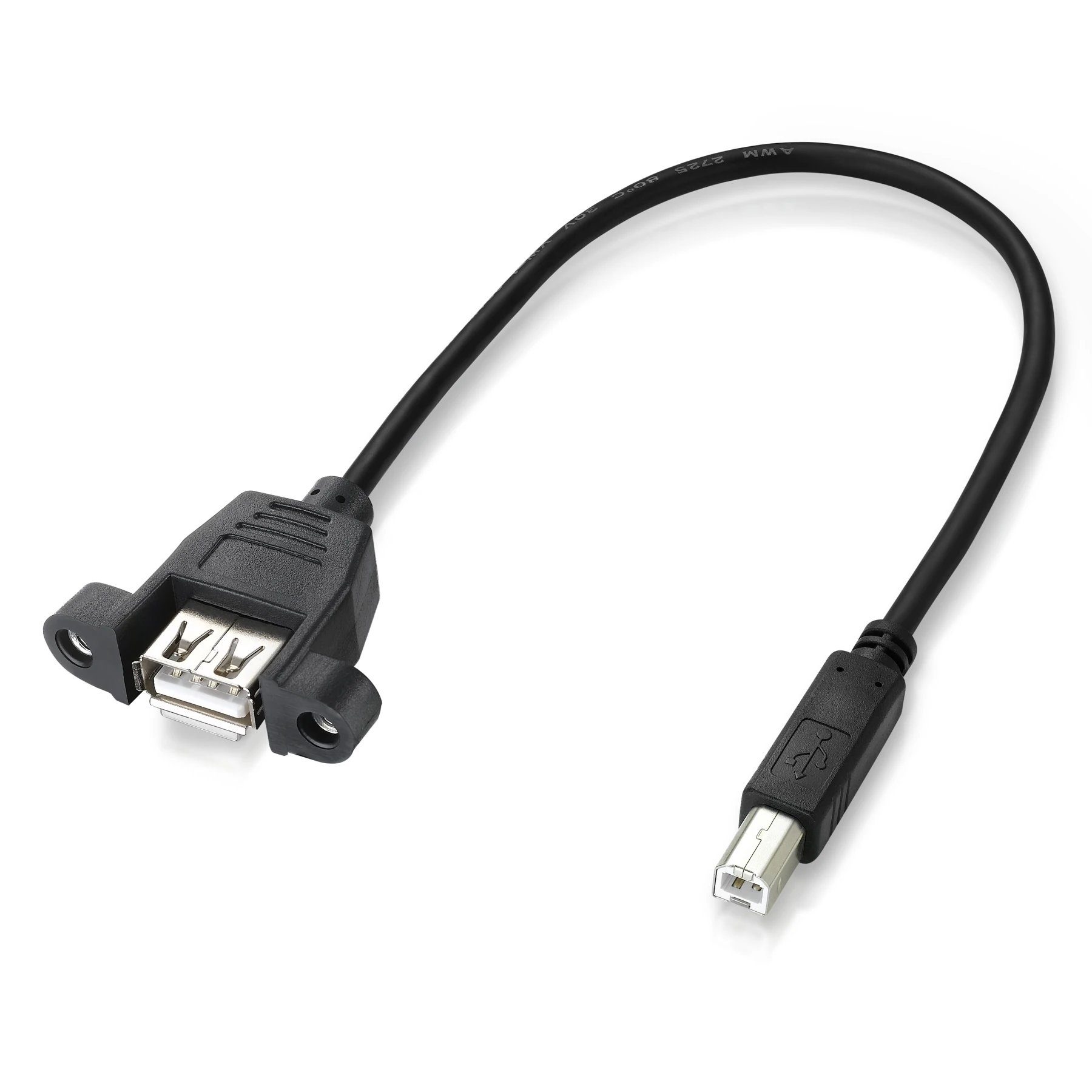 Bochara USB 2.0 Type B Male to Type A Female Converter Extension Cable With Panel Mount Foil+Braided Shielded 30cm 50cm