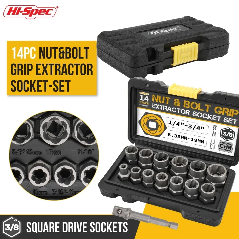 14pc Impact Bolt Nut Socket Set Tool Damaged Screw Nut Removal Tool Accessory Set Extraction Socket Wrench Set Mechanical Tool